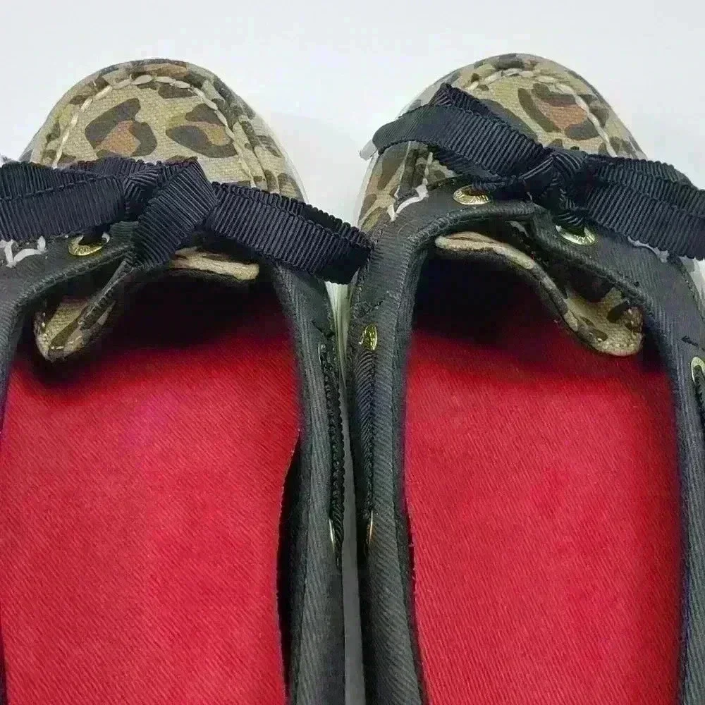 Sperry Top Sider Boat Shoes Leopard Tan Black White Gold Ribbon Laces Size 6M - Picture 6 of 15